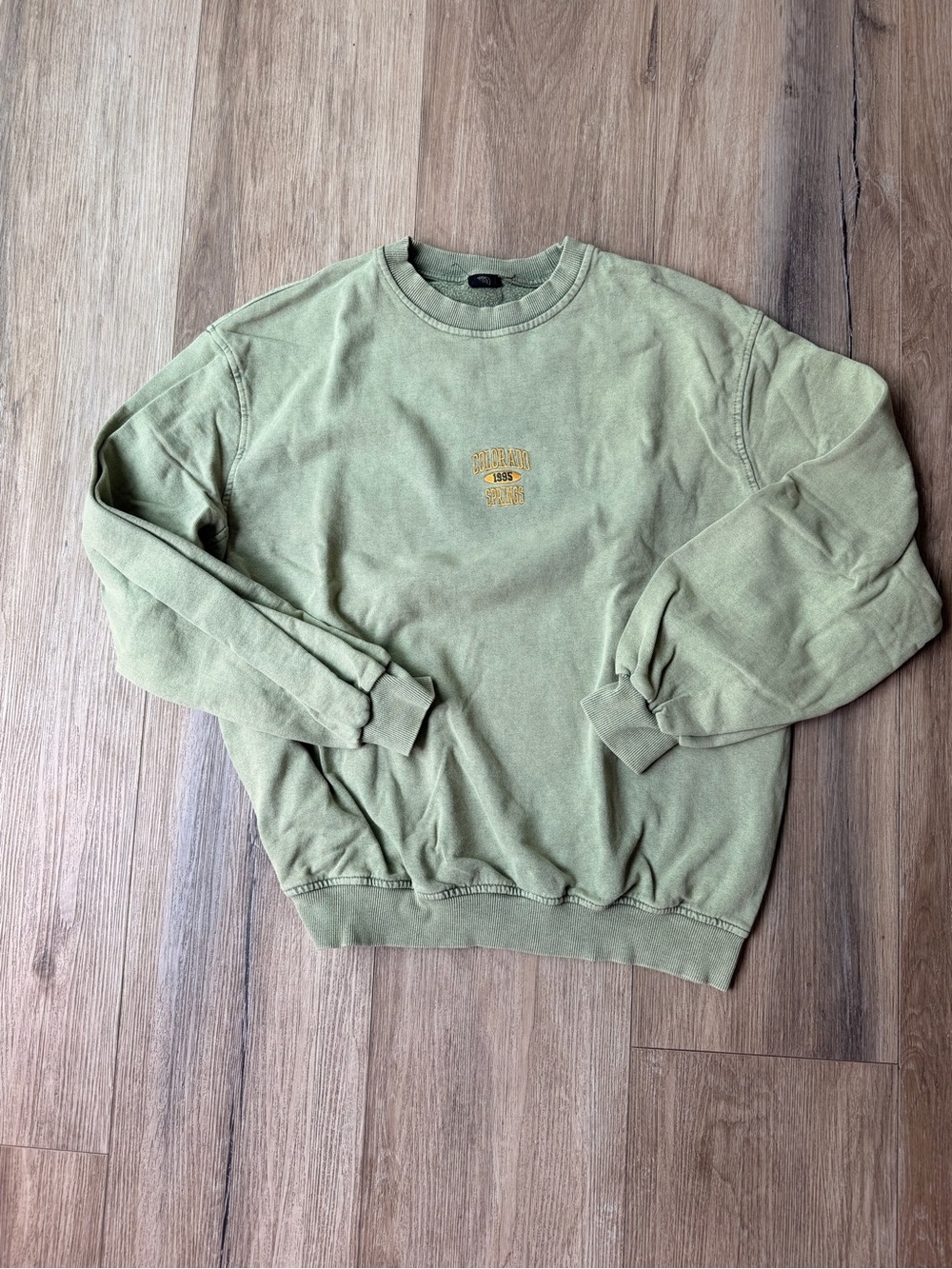 Urban Outfitters Olive Green Crewneck Sweatshirt with Small Chest Embroidery